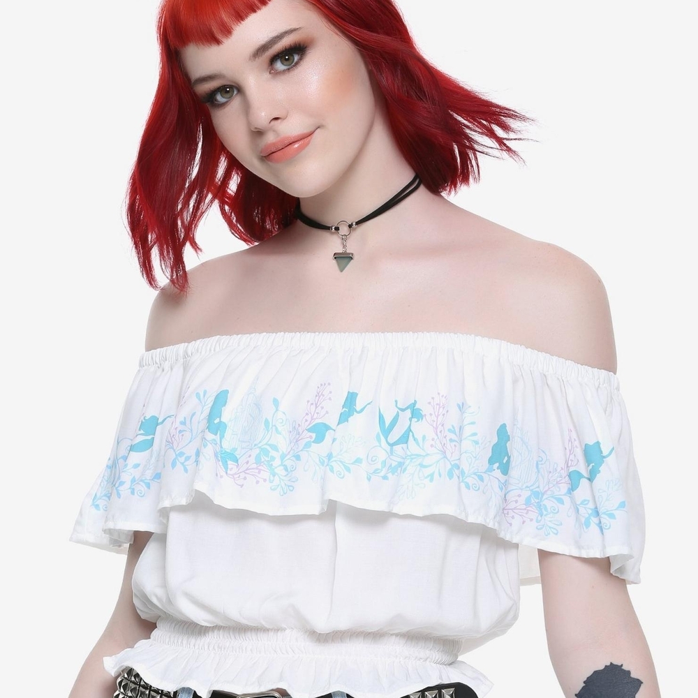 White Off-Shoulder Top with Blue Accents